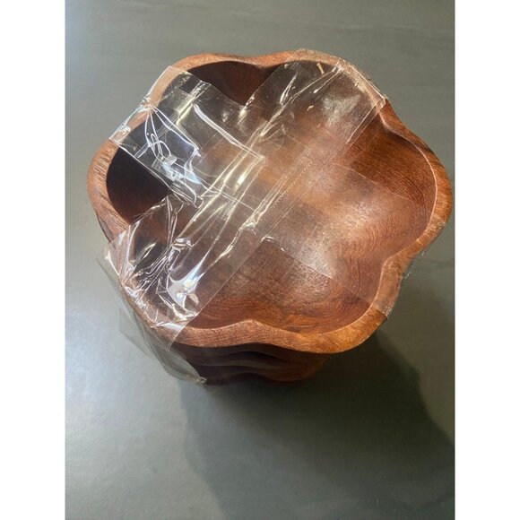 Vintage accent wooden hawaiin flower shaped monkey pod flute bowl set of 6 - Picture 2 of 3